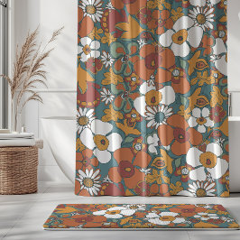 Cortina De Ducha Dibujos florales Terracota Naranja Sage Verde Azul