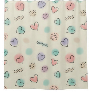 Cortina De Ducha Dibujos juguetones de corazones, puntos y líneas o
