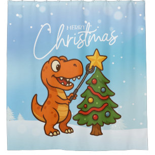 Cortina De Ducha Dinosaur lindo con árbol de Navidad