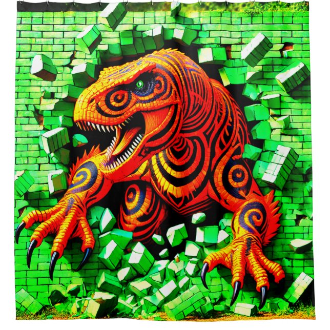 Cortina De Ducha Dinosaurio artístico (Anverso)