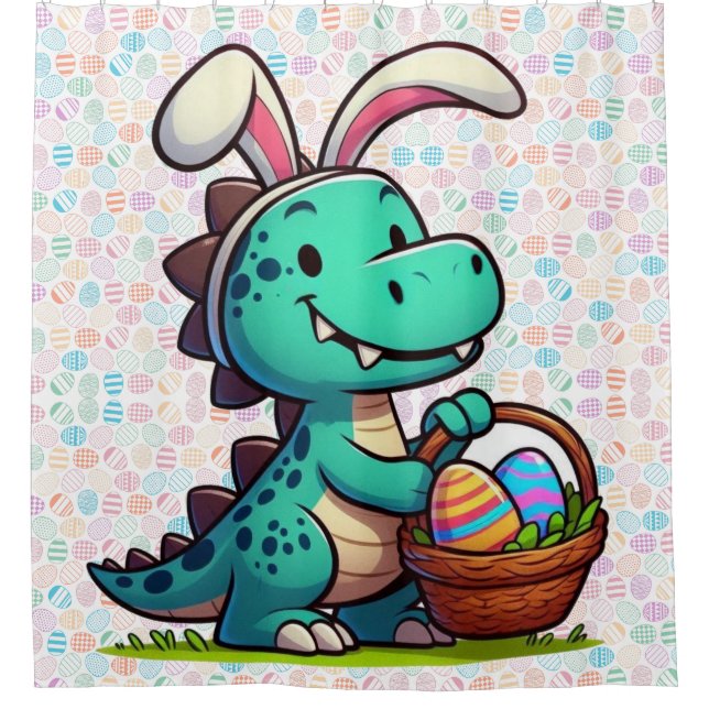 Cortina De Ducha Dinosaurio conejito de Pascua lindo (Anverso)
