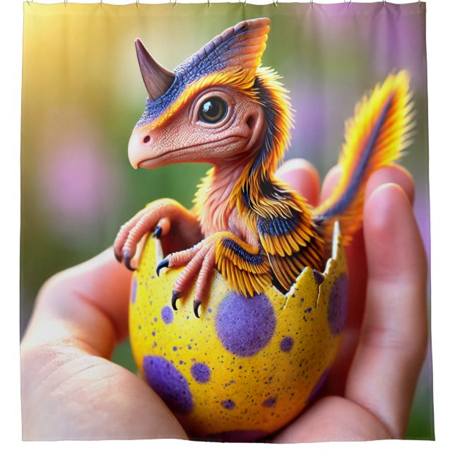 Cortina De Ducha Dinosaurio de Cuerno Bebé (Anverso)