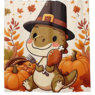 Cortina De Ducha Dinosaurio lindo de acción de gracias