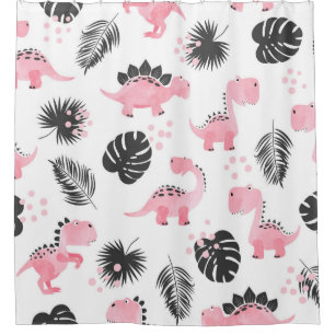 Cortina De Ducha Dinosaurios rosados: Patrón de niños.