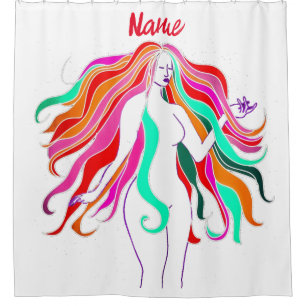 Cortina De Ducha Diosa multicolor de pelo largo Thunder_Cove