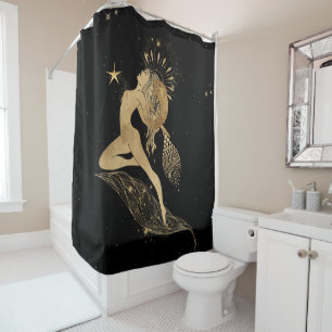 Cortina De Ducha Diosa zodiaca Astrología de Aries Oro Cósmico