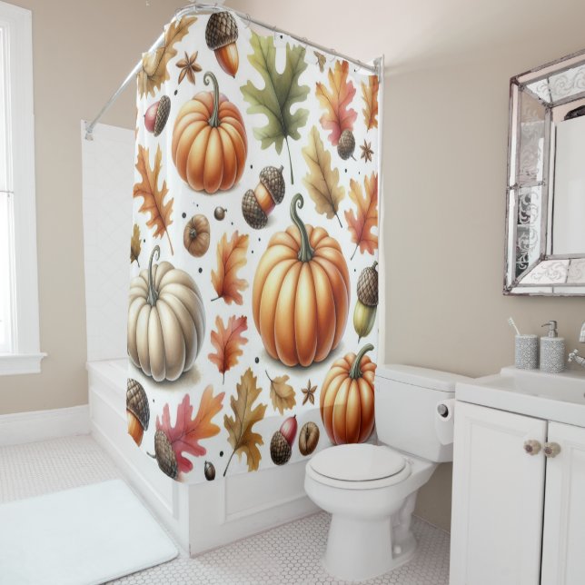 Cortina de ducha diseñada para otoño con calabaza (In situ)