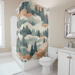 Cortina De Ducha Diseño abstracto de árboles y montañas