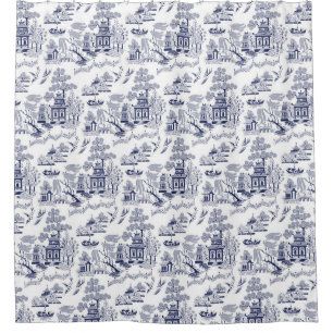 Cortina De Ducha Diseño azul azul y blanco del sauce de China (3)