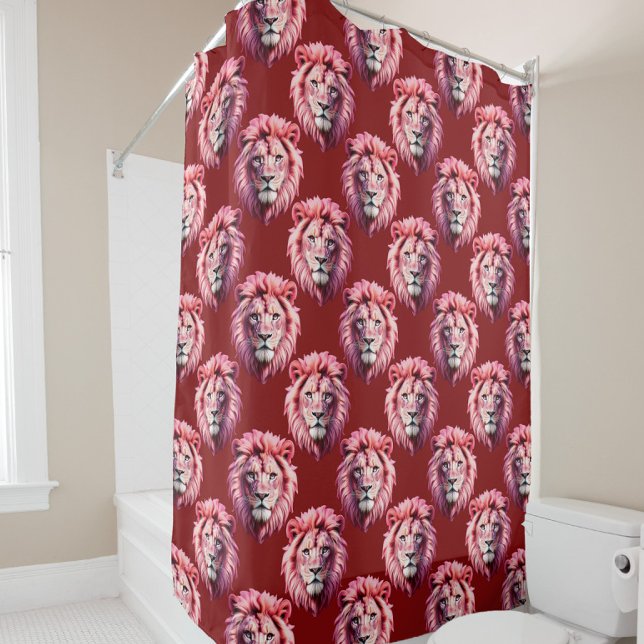Cortina De Ducha Diseño de cabeza de león rosa granate (Subido por el creador)