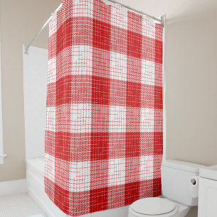 Cortina De Ducha Diseño de cuadros audaces rojos y blancos a cuadro