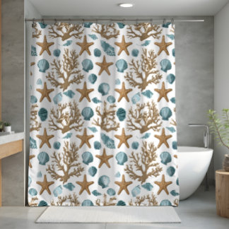 Cortina De Ducha Diseño de decoración de baño de playa costera con 