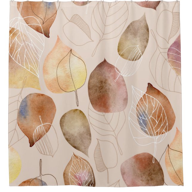 Cortina De Ducha Diseño de hojas de acuarela gráfica de otoño (Anverso)