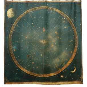 Cortina De Ducha Diseño de mapas celestes lunares vintage (2)