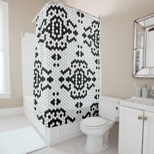 Cortina De Ducha Diseño de mosaico moderno en blanco y negro