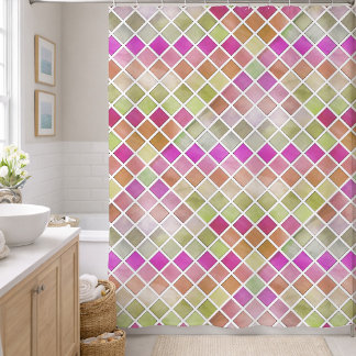 Cortina De Ducha Diseño de mosaico rosa verde naranja