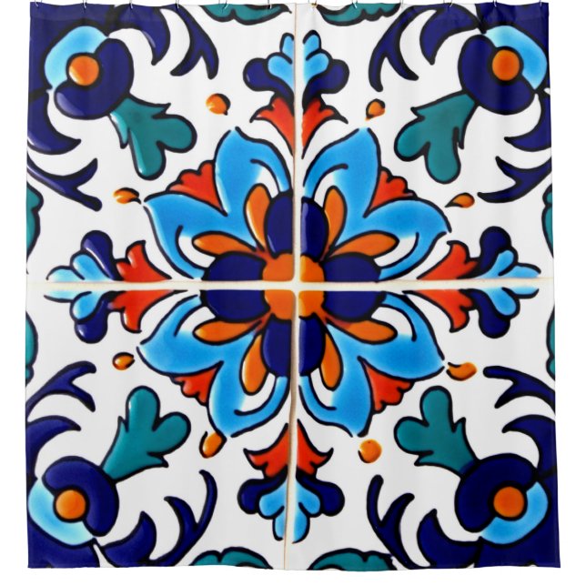 Cortina De Ducha Diseño de mosaico Talavera Terracotta Mexicana No. (Anverso)