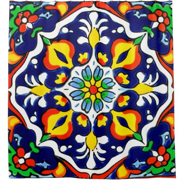 Cortina De Ducha Diseño de mosaico Talavera Terracotta Mexicana No. (Anverso)
