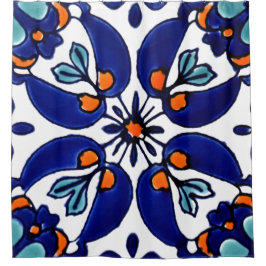 Cortina De Ducha Diseño de mosaico Talavera Terracotta Mexicana No.