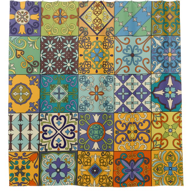 Cortina De Ducha Diseño de mosaicos de talavera portuguesa (Anverso)