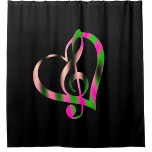 Cortina De Ducha Diseño de música rosa y verde sobre negro