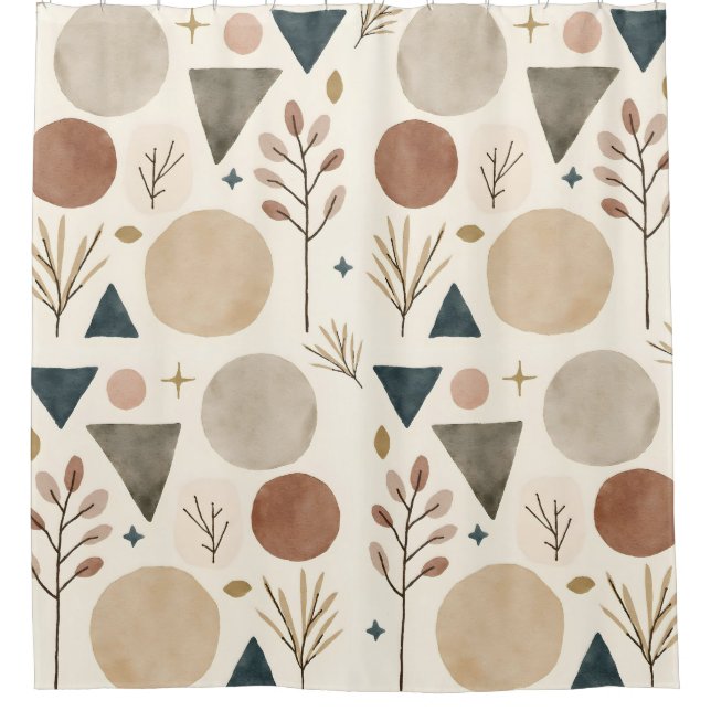 Cortina De Ducha Diseño de patrón botánico geométrico boho 385 (Anverso)