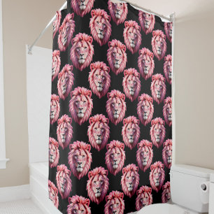 Cortina De Ducha Diseño de patrón de animal con cabeza de león rosa