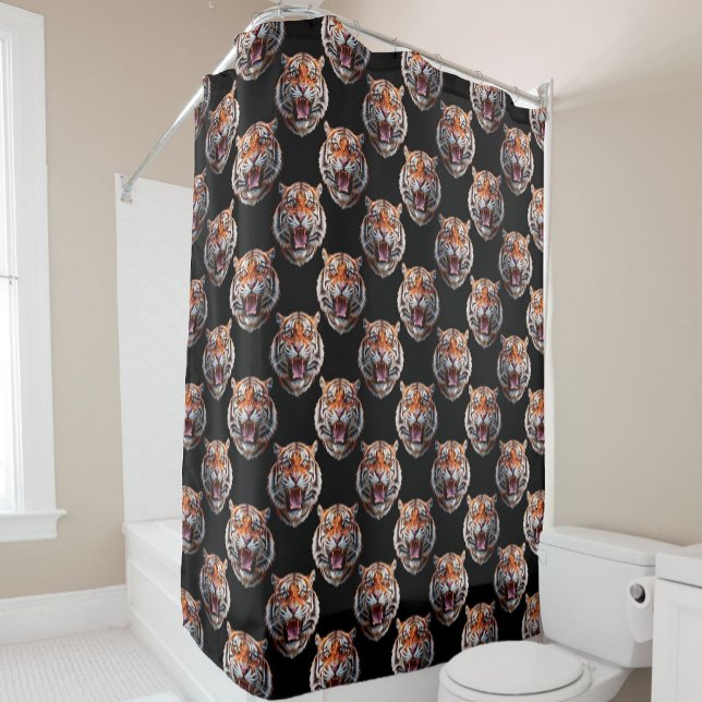 Cortina De Ducha Diseño de patrón de cabeza de tigre - Negro (Subido por el creador)