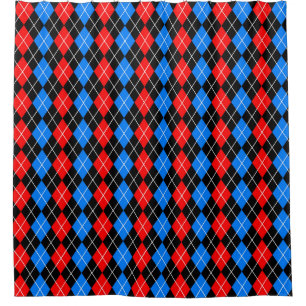 Cortina De Ducha Diseño de patrón de diamante azul negro rojo