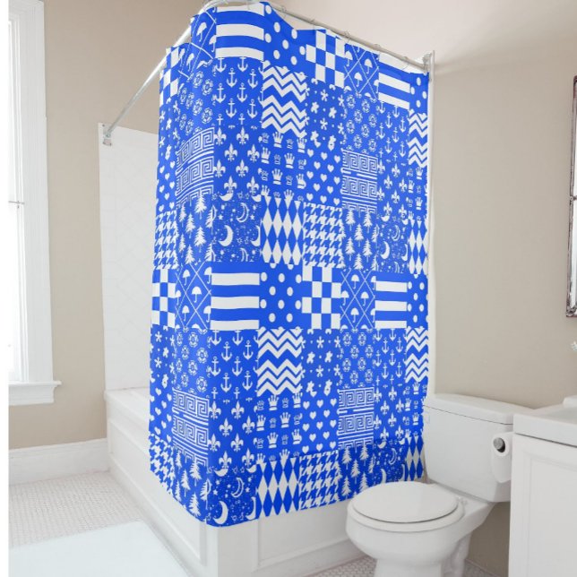 Cortina De Ducha Diseño de patrones mixtos azul blanco (Subido por el creador)