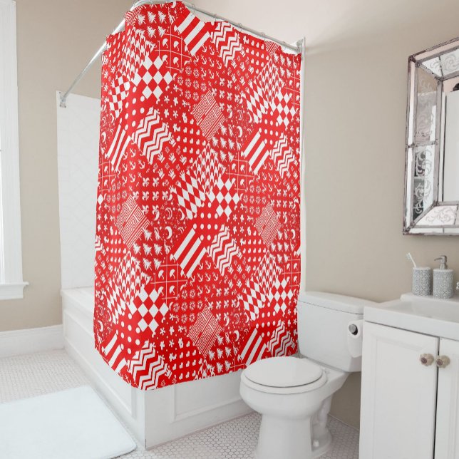 Cortina De Ducha Diseño de patrones mixtos blancos rojos (Subido por el creador)