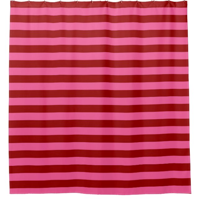 Cortina De Ducha Diseño de rayas rojas granate rosadas (Anverso)
