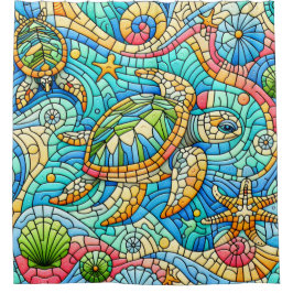 Cortina De Ducha Diseño de vidrio de manto de tortuga marina