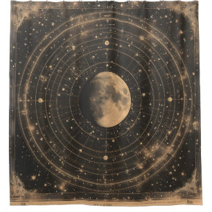 Cortina De Ducha Diseño del mapa celeste lunar vintage
