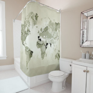 Cortina De Ducha Diseño del mapa del mundo verde claro 123