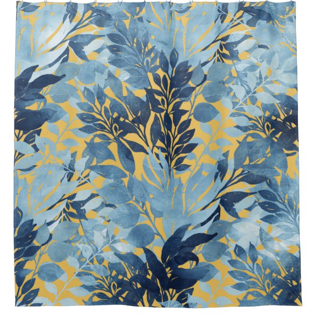 Cortina De Ducha Diseño del olimín azul metálico tropical (Anverso)