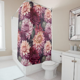 Cortina De Ducha Diseño del patrón Dahlia rosa rojo acuarela