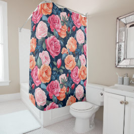 Cortina De Ducha Diseño del patrón de Rosas de Naranja rosado rojo