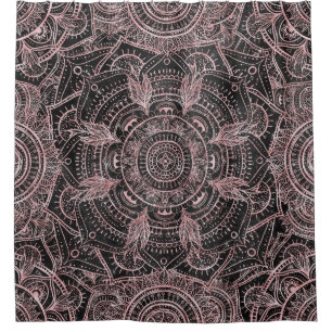 Cortina De Ducha Diseño elegante Boho Rosa Gold Grey Mandala