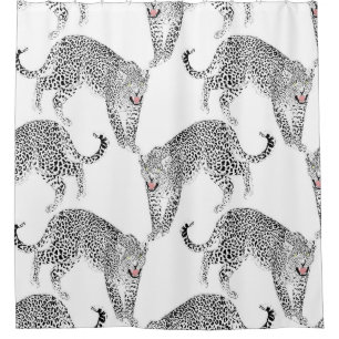 Cortina De Ducha Diseño elegante en blanco de leopardo negro y ros