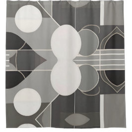 Cortina De Ducha Diseño geométrico gris y blanco con líneas de círc