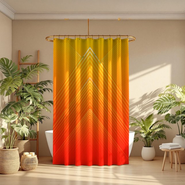 Cortina De Ducha Diseño geométrico moderno oscuro naranja y amarill (Subido por el creador)