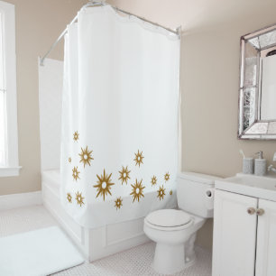 Cortina De Ducha Diseño minimalista de Starburst Gold   Blanco