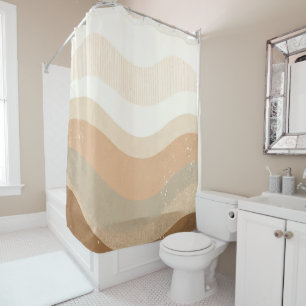 Cortina De Ducha Diseño Neutral Terroso de Olas Retro Mod