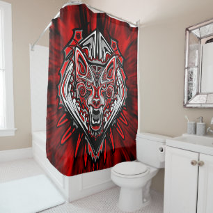 Cortina De Ducha Diseño Totémico Tribal Haida de Lobo