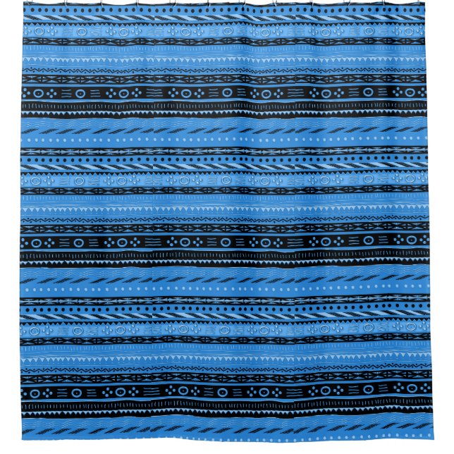 Cortina De Ducha Diseño Tribal Azul Shango (Anverso)