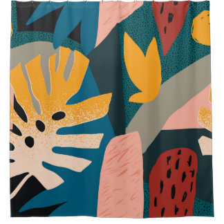 Cortina De Ducha Diseño tropical exótico, geométrico vintage