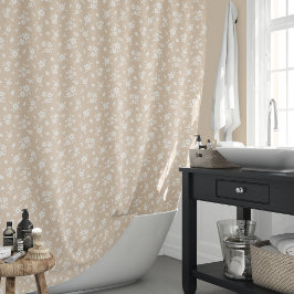 Cortina De Ducha Ditsy Floral Muted Neutral Soft Pale Tan Taupe