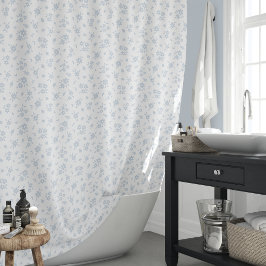 Cortina De Ducha Ditsy Floral Pattern Coastal Cottage Blue White