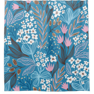 Cortina De Ducha Ditzy Floral: Diseño de primavera vintage.